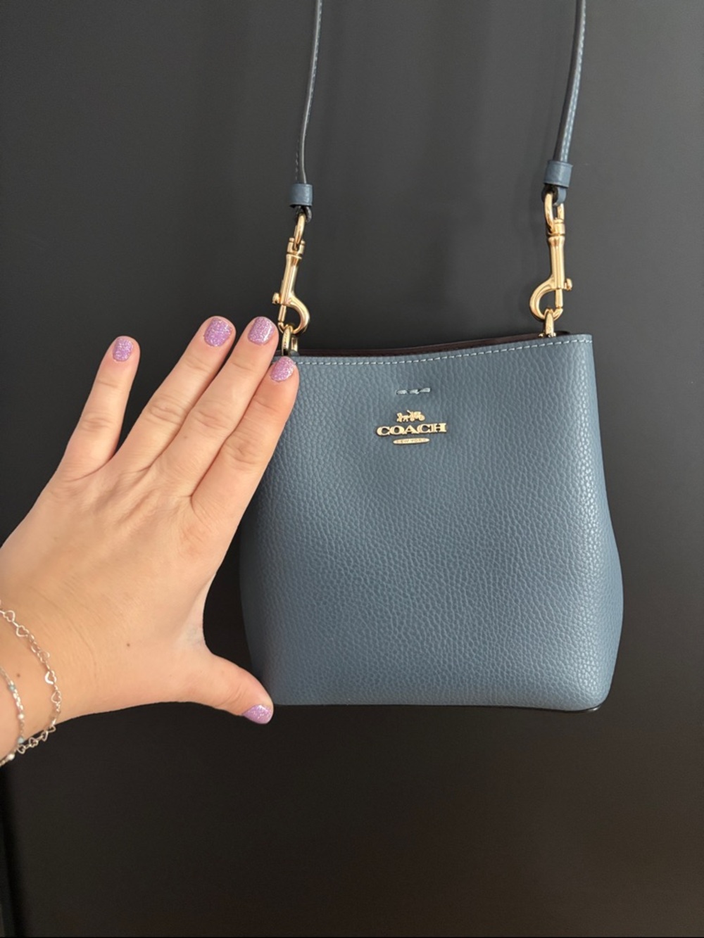 Coach Slate Blue Pebble Leather Mini Bucket Crossbody - Picture 6 of 6